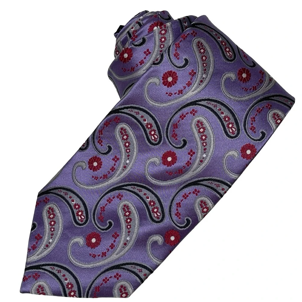 Daniel Dolce Paisley Silk Tie Mens Purple Red Floral Hand Made Italy Necktie